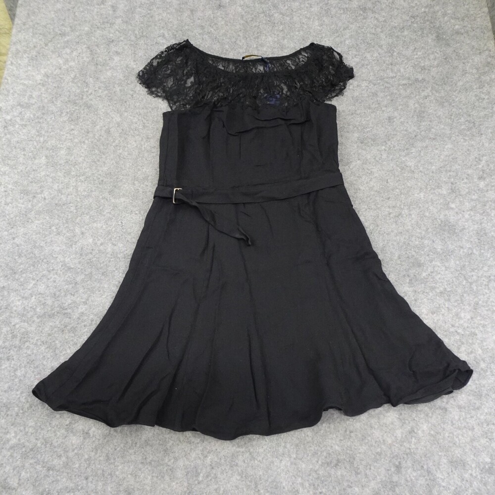 Polo Ralph Lauren Dress Womens 12 Lace Top Black Belted Lined Sleeveless Shift B